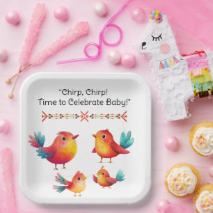 Bird-Themed Baby Shower Cute Watercolor Paper Plate