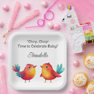 Bird-Themed Baby Shower Cute Watercolor Paper Plate