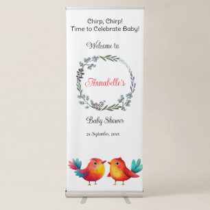 Bird-Themed Baby Shower Cute Watercolor Retractable Banner