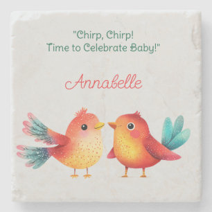 Bird-Themed Baby Shower Cute Watercolor Stone Coaster
