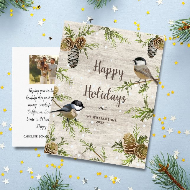 Bird themed Happy Holidays Custom Family Photo Postcard (Creator Uploaded)
