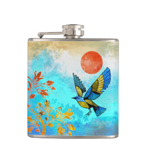 Bird Tree Sun Hip Flask