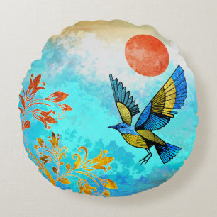 Bird Tree Sun Round Cushion