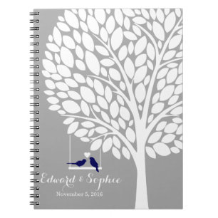 bird tree wedding guest book planner note navy