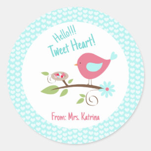 Bird Valentine's Day Kids Hello Tweet Heart Classic Round Sticker