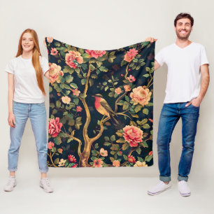 Bird Vintage Pattern Forest Floral Fleece Blanket
