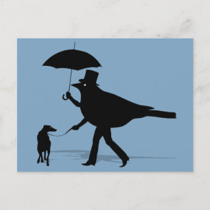 Bird Walking a Dog Postcard