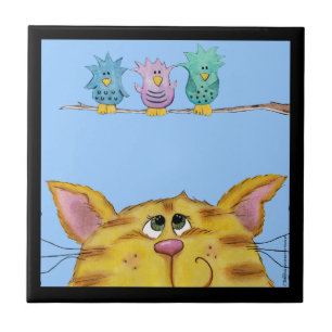 Bird Watcher-Cat Watches Birds Above Tile