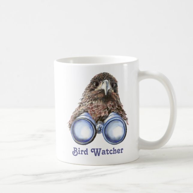 Bird Watcher Watching You Animal Humour watercolor Coffee Mug (Right)