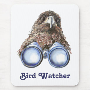 Bird Watcher Watching You Animal Humour watercolor Mouse Mat
