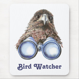 Bird Watcher Watching You Animal Humour watercolor Mouse Mat