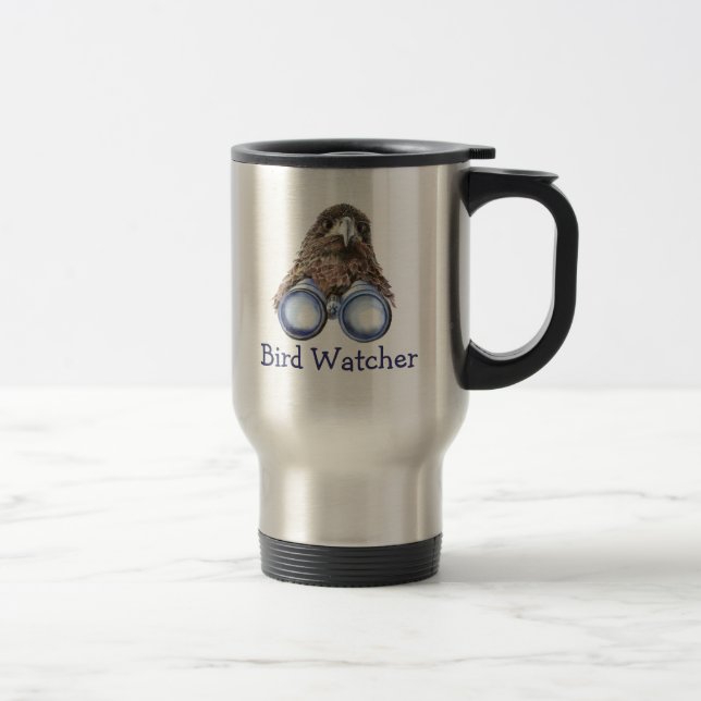 Bird Watcher Watching You Animal Humour watercolor Travel Mug (Right)