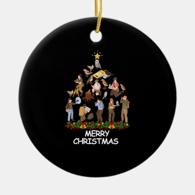Bird Watching Christmas Tree Merry Christmas Ceramic Tree Decoration (Front)