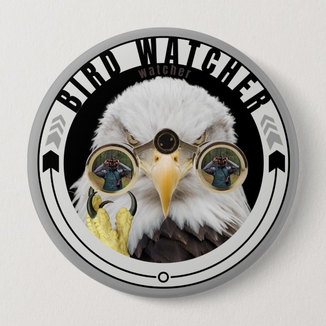 Bird Watching, Funny Birding Eagle Watcher 10 Cm Round Badge (Front)
