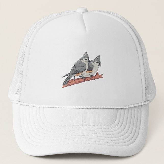 Bird watching Tufted Titmouse Gift Trucker Hat (Front)