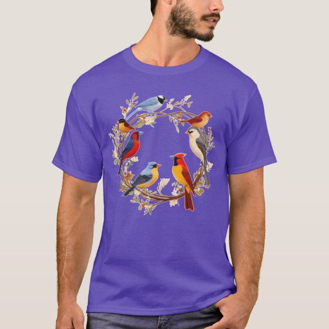 Bird Watchingennessee Flower Wreath Birding Bird v T-Shirt (Front)