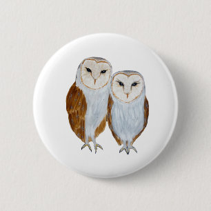Bird watercolor barn owl love painting 6 cm round badge