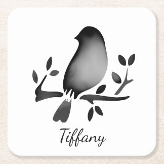 Bird watercolor black white saturated square paper coaster