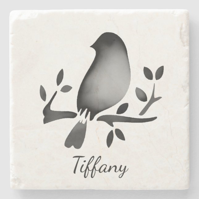Bird watercolor black white saturated stone coaster (Front)