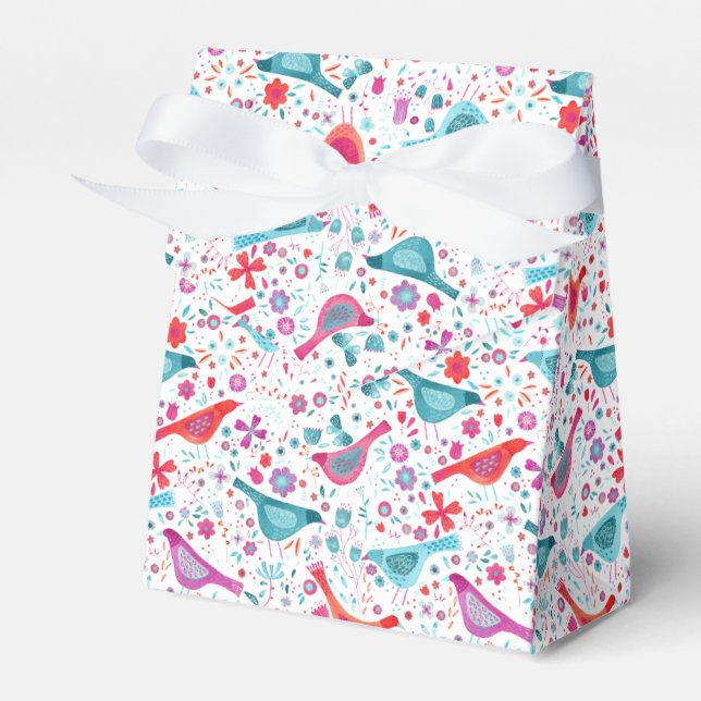 Bird Watercolor Floral Boho Favour Box (Front Side)