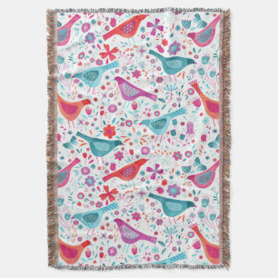 Bird Watercolor Floral Boho Throw Blanket