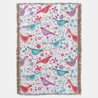 Bird Watercolor Floral Boho Throw Blanket