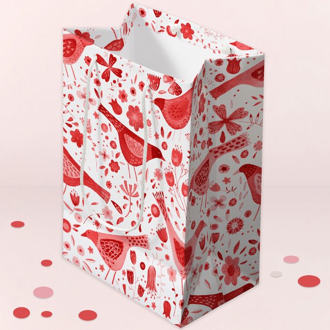 Bird Watercolor Red Christmas Holidays Medium Gift Bag (Creator Uploaded)