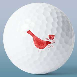 Bird Watercolor Red Golf Balls