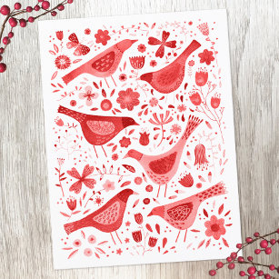 Bird Watercolor Red Holiday Postcard