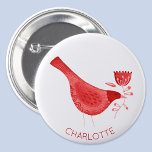 Bird Watercolor Red Personalised 3 Cm Round Badge<br><div class="desc">Red and white modern watercolor bird.  Original art by Nic Squirrell.  Change the name to personalise.</div>