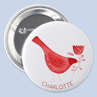 Bird Watercolor Red Personalised 3 Cm Round Badge