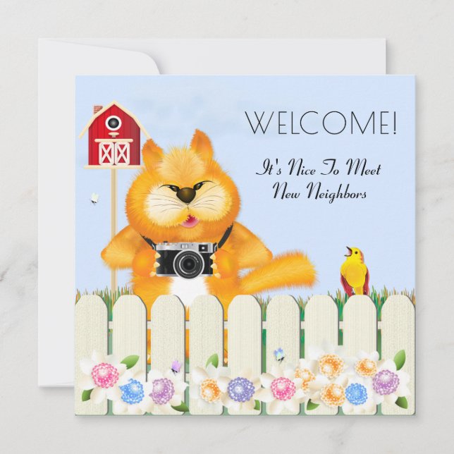 Bird Welcomes Cat To The Neighbourhood New Home Card (Front)
