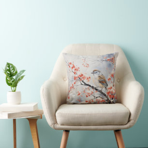 Bird Winter Flower Cushion