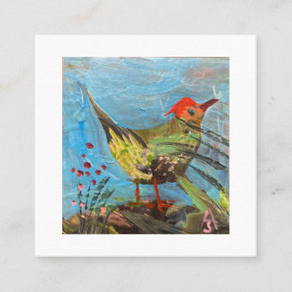 bird with a red head, painting , contemporary art  square business card