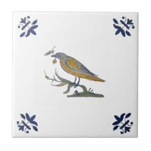 Bird with Berry White Delft Repro c. 1650 Tile