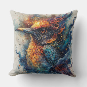 Bird With Fiery Colours and Intense Contrast Cushion
