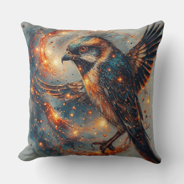 Bird With Fiery Colours and Intense Contrast Cushion (Front)