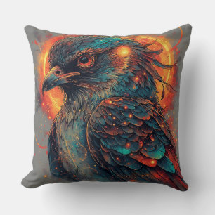 Bird With Fiery Colours and Intense Contrast Cushion