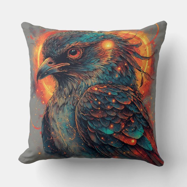 Bird With Fiery Colours and Intense Contrast Cushion (Front)