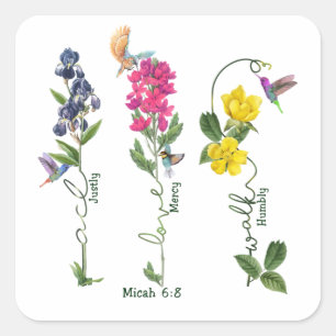 Bird With Flower Justice Love Mercy And Walk Jesus Square Sticker
