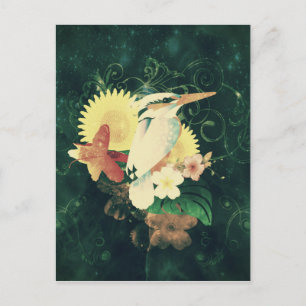 Bird with flowers postcard