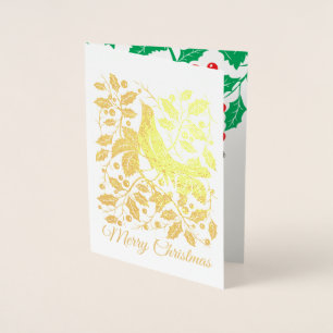 Bird with Holly & Berries Foil Holiday Card