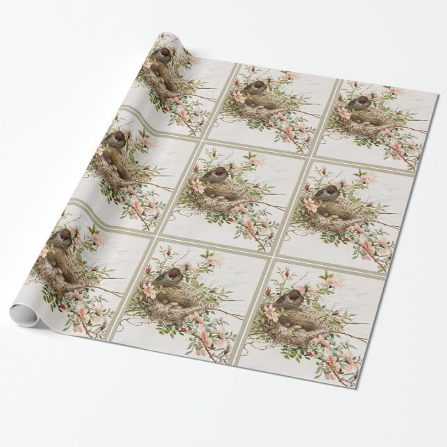 Bird With Nest Wrapping Paper (Unrolled)