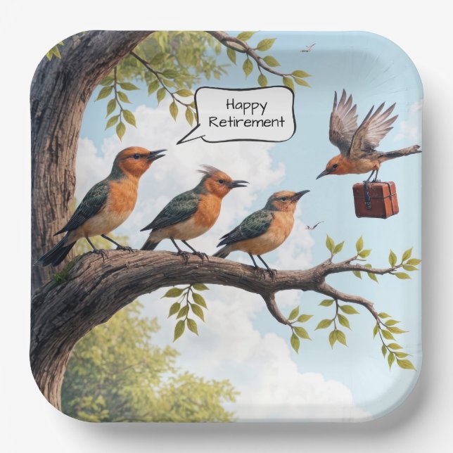 Bird With Office Briefcase Retirement Paper Plate (Front)