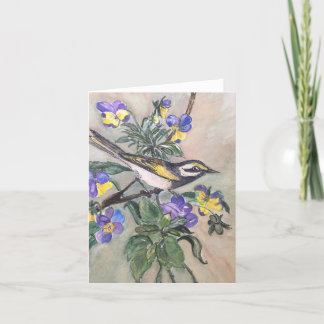 Bird with pansies notecard