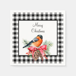 Bird with Pinecones Black and White Buffalo Check  Napkin