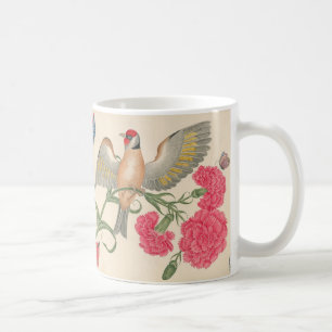 Bird with red head, carnations and butterflies coffee mug