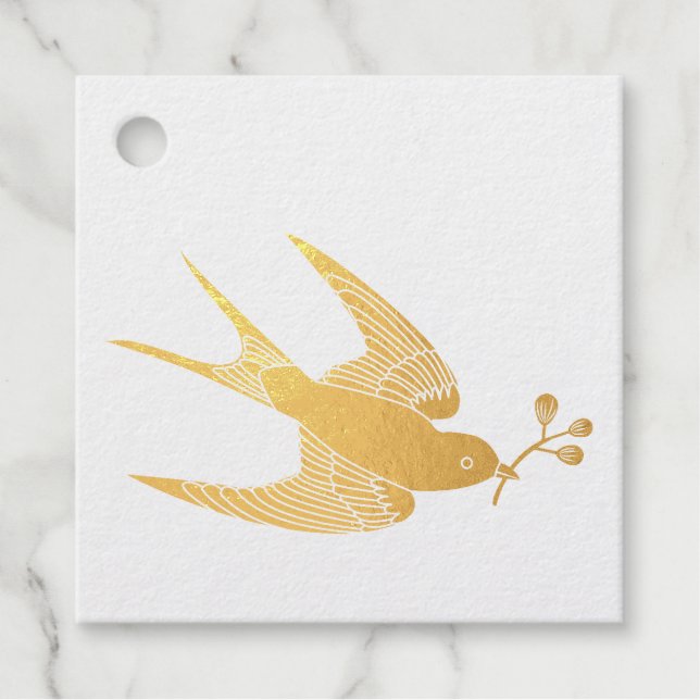Bird with Sprig Foil Gift Tag (Front)