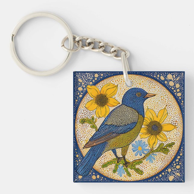 🌻 Bird With Sunflowers Nature Gift Birds Lover Key Ring (Front)