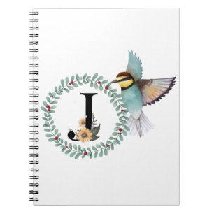 Bird with Wreath with letter "J" Notebook